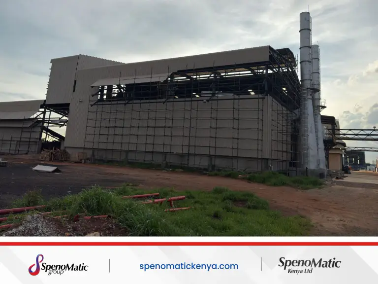 Industrial boiler project building and chimney during Spenomatic site construction